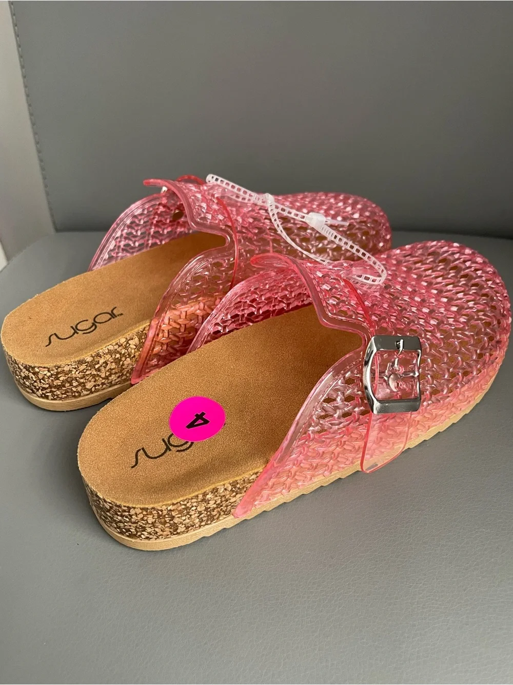 Sugar Pink Jelly Clogs Cork Footbed Slides Sandals Girls Size 5